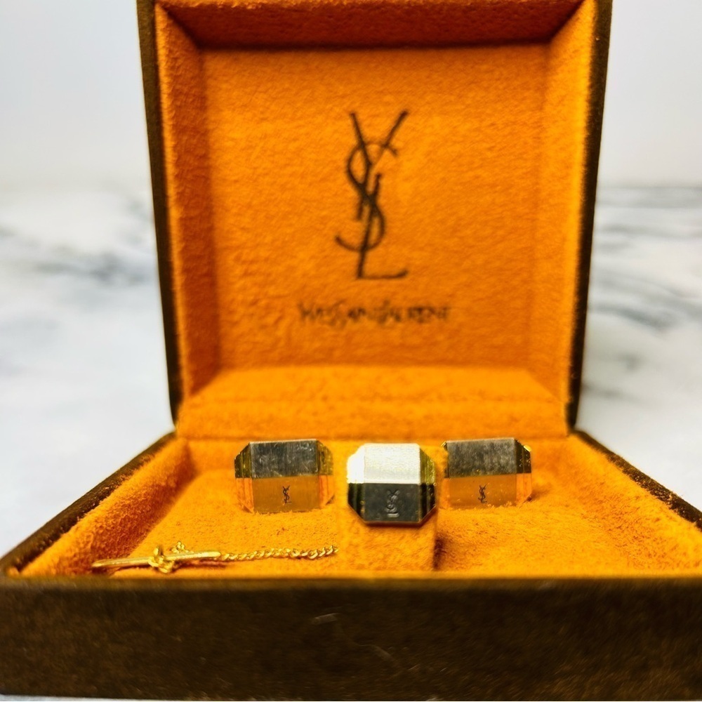 Yves Saint Laurent Cuff Links & Tie Stay Clip - Gold & Silver